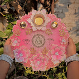 Handmade Pink & White Resin Pooja Thali – 12 Inches