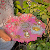 Handmade Pink & White Resin Pooja Thali – 12 Inches