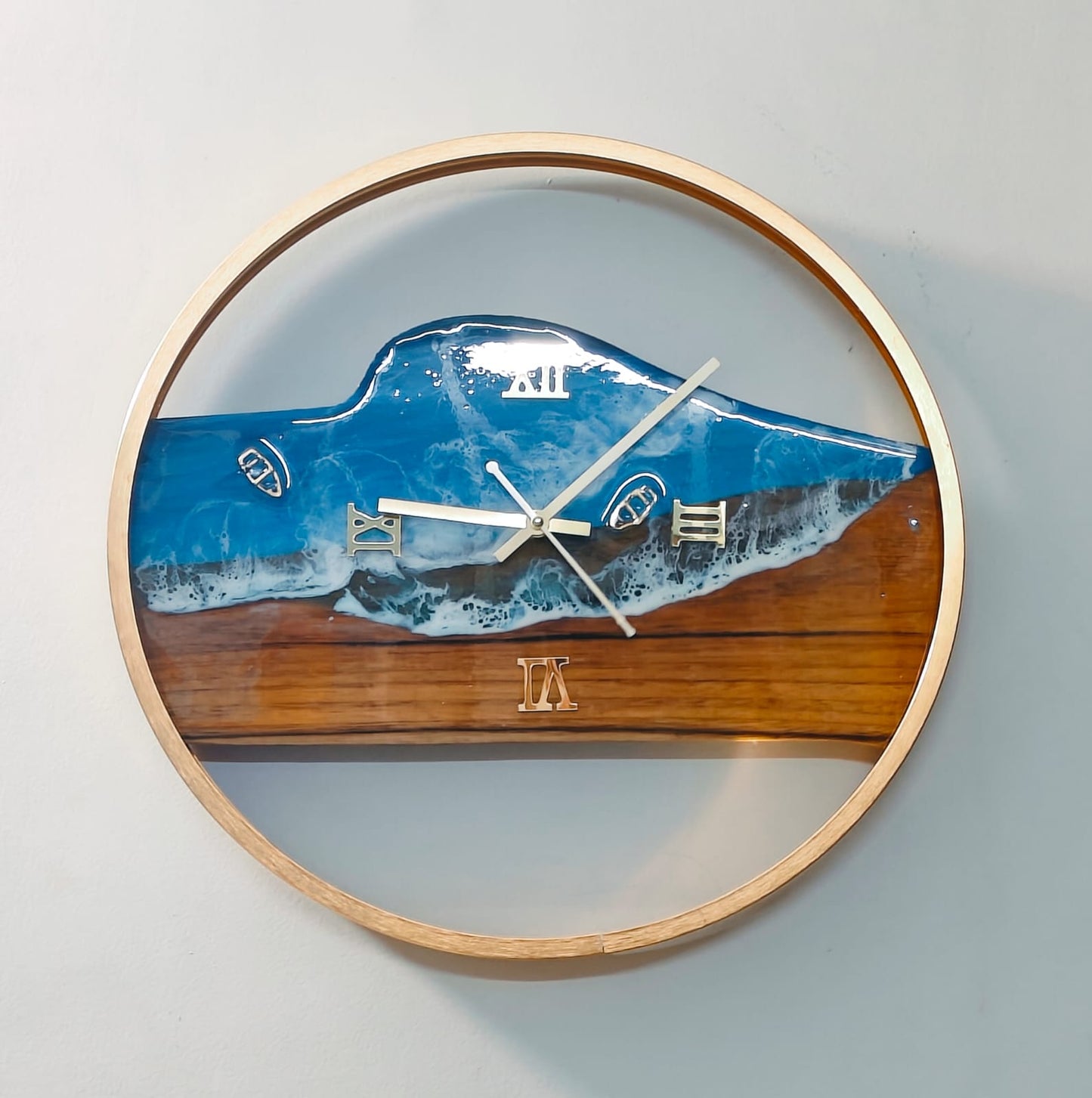 Eternal Wave Wall Clock – Teakwood & Resin in Luxe Gold Finish